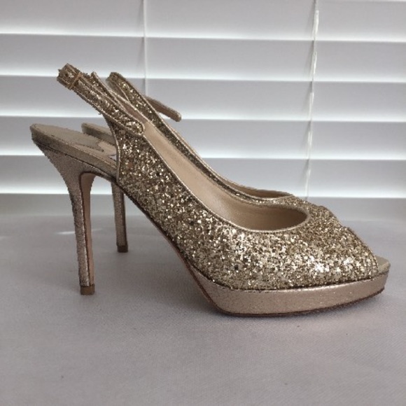 Jimmy Choo - Glitter Platform Peep-Toe Pumps US 7 | IT 37 - Picture 2 of 6